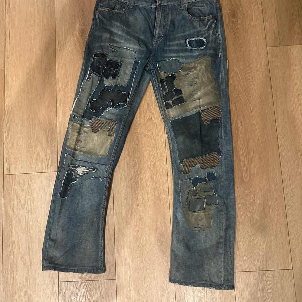 Men's Distressed Patchwork Jeans
